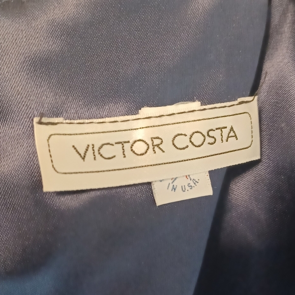 Vintage Dark Academia Deep Blue Velvet Evening Formal Strapless Dress - Picture 8 of 13